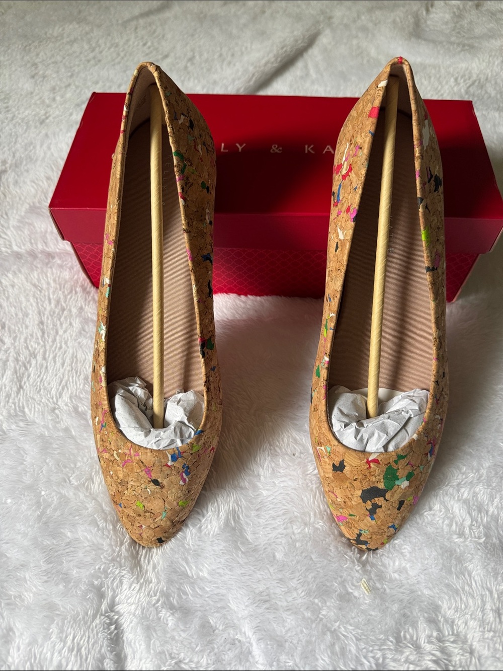 Kelly & Katie Cork Pointed Toe Flats with Multicolor Speckles